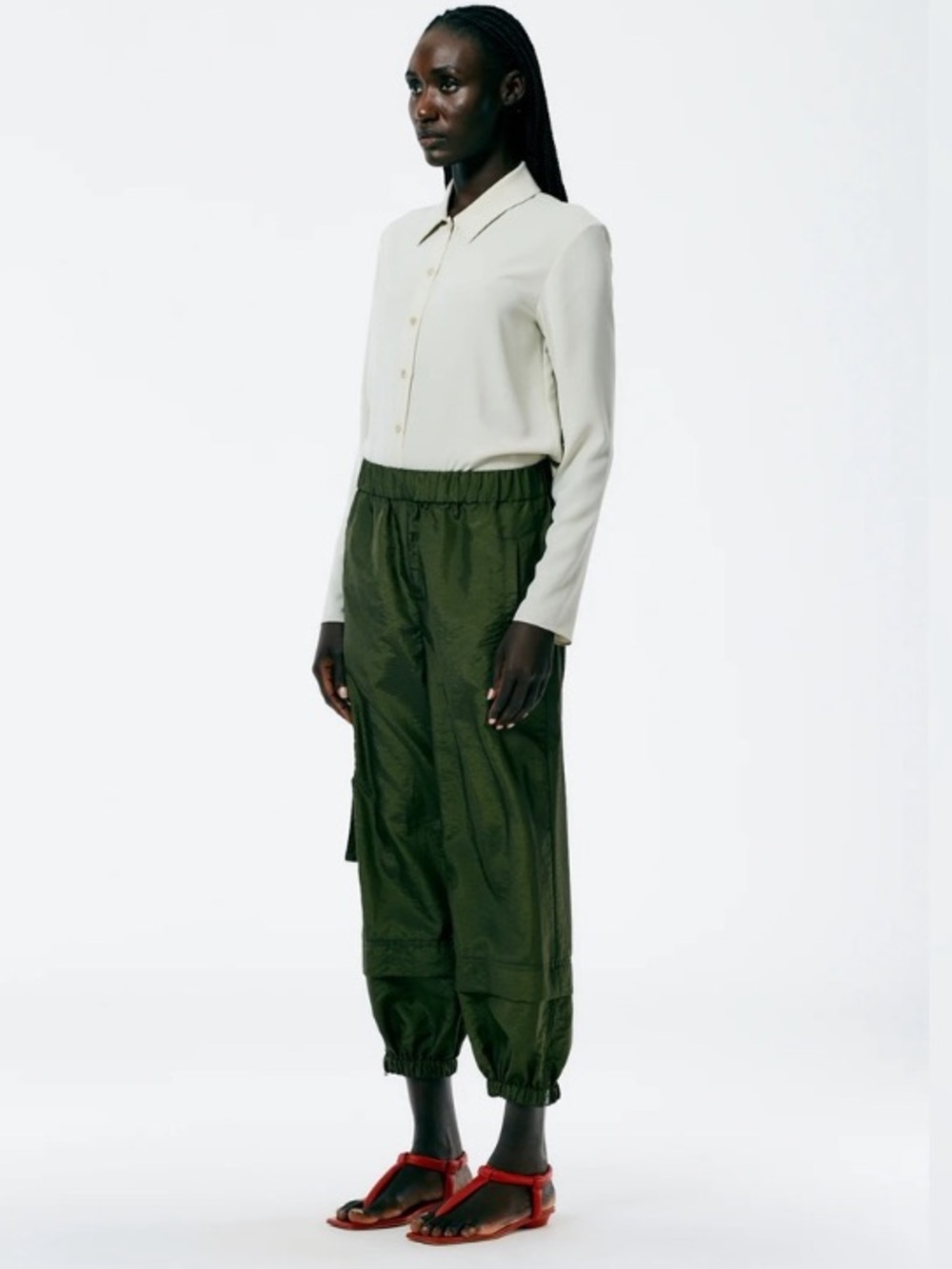 Tibi Crispy Nylon Wilt Jogger - Long Inseam - Army Green